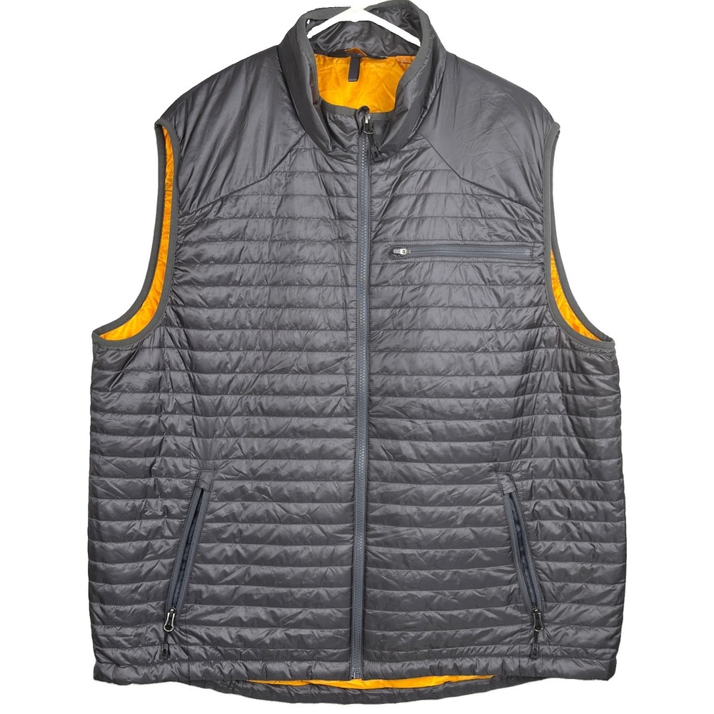 Orvis Quilted Vest Men’s XL Insulated Full Zip Gray Orange Zip Pockets NWOT